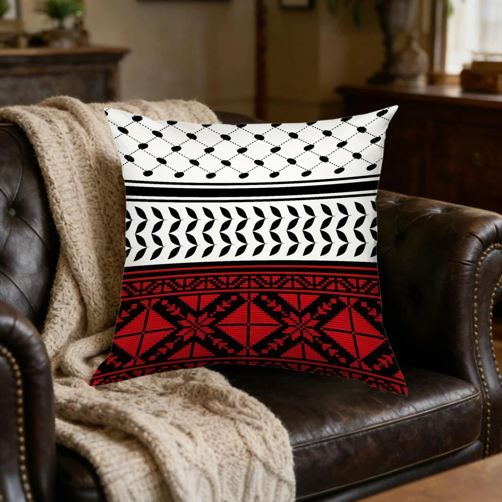 1Pc Bohemian Black White Red Geometric Leaf Pattern Cushion Cover for Sofa Bed Living Room Home Decor x-2