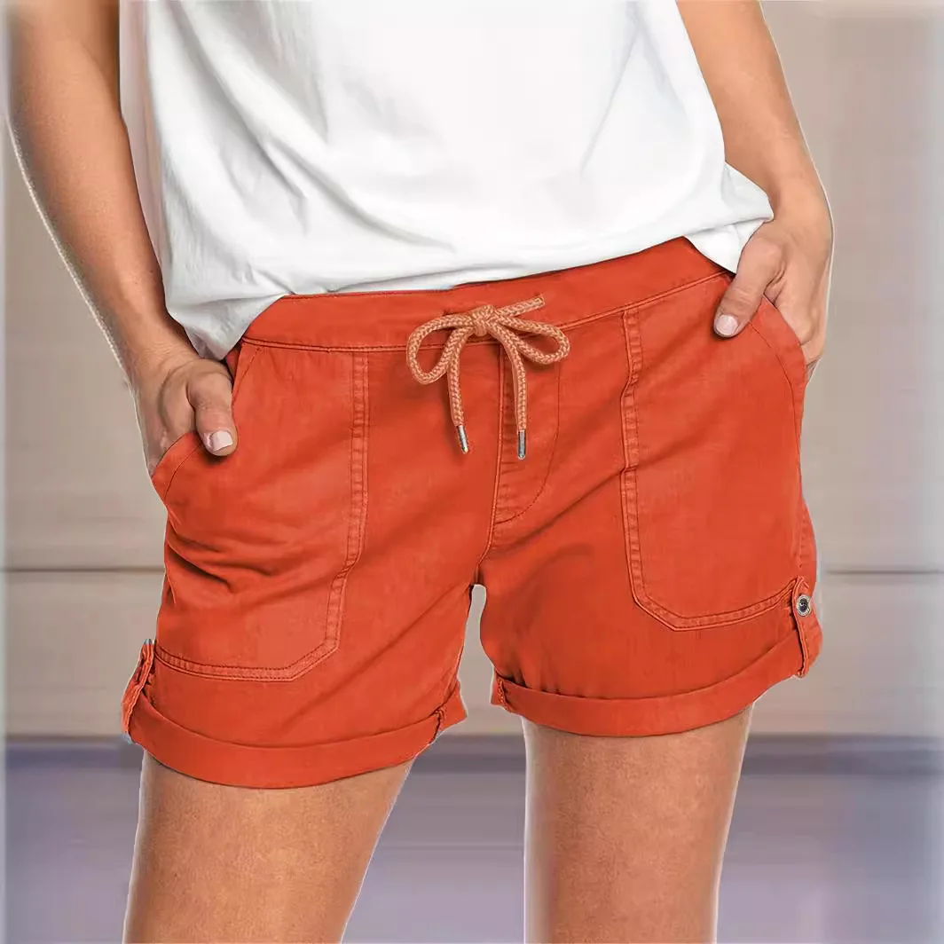 صيف 2024 المرأة لون نقي مستقيم الساق سراويل تقليدية مربوط orts مريحة l الخصر محبوك ألياف البوليستر #3