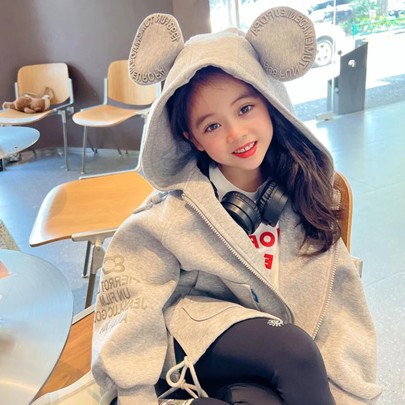 Jackets for Girls hoodie  Autumn 3D Ears Hooded Coats Kids Zipper Sports Outerwear Children Clothes sweatshirt kids clothes girl