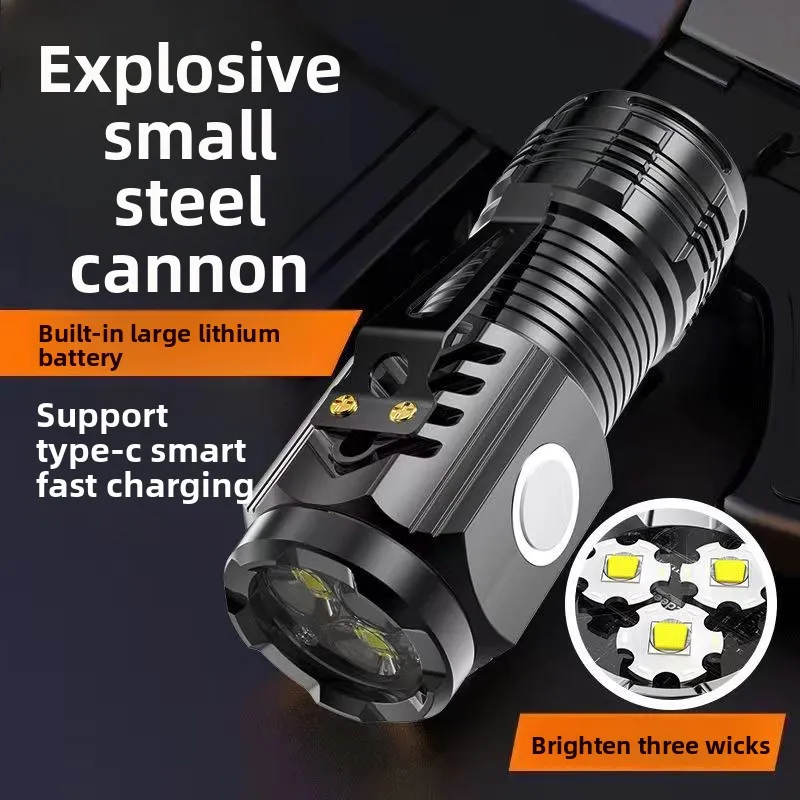 Mini Three-Eyed Monster Super Bright Flashlight ABS Small Hand Torch with Strong Magnet Pen Clip Strobe Light for EDC Daily