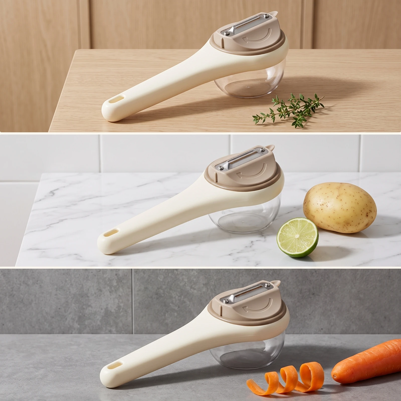 Vegetable Peeler with Collection Cup Stainless Steel Handheld Vegetable Peeler with Container Rust-Resistant Compact