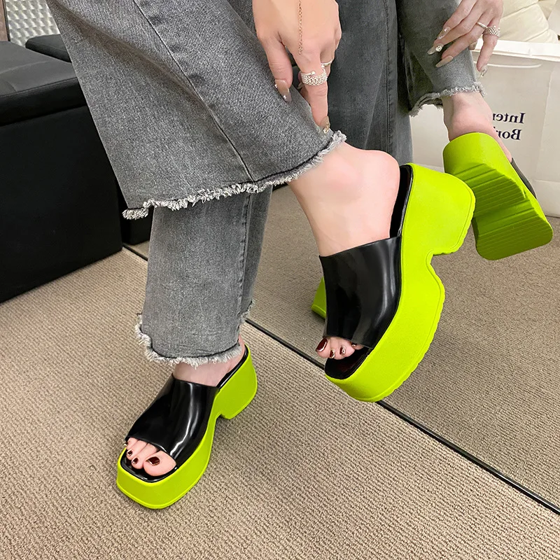 Women Platform High Heels Slippers Korean Female Peep Toe Shoes Wedges Sandals 2024 Summer Fashion New Slides Pumps Zapatos