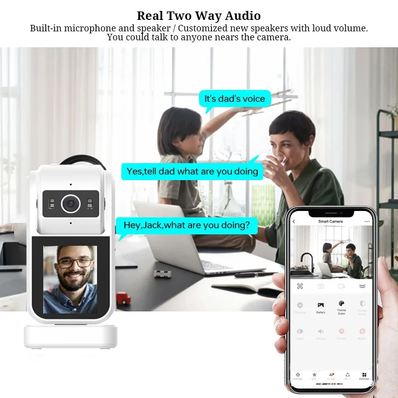 2,8-дюймовый IPS-дисплей, видеоняня 355 °   PTZ-камера 3-мегапиксельная двусторонняя аудиокамера ночного видения для защиты безопасности, камера видеонаблюдения