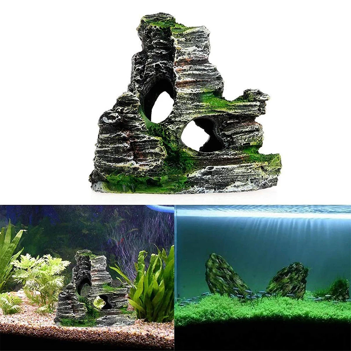 Mini Decorative Green Grass Fish Aquarium Decorative Resin Aquarium Accessories Aquarium Resin Cave Mountain View Deco