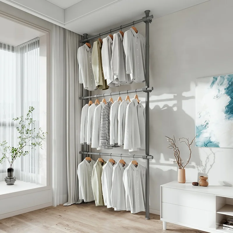 

Bedroom Adjustable Clothes Rack Corner Metal Coat Rack Detachable Hanging Clothes Rack for Bedroom