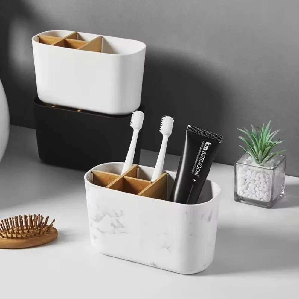 Multi-Slot Toothbrush Holder Plastic Toothpaste Storage Bamboo Toothbrush Holder Cosmetic Storage Bathroom Counter Organizer - view 5