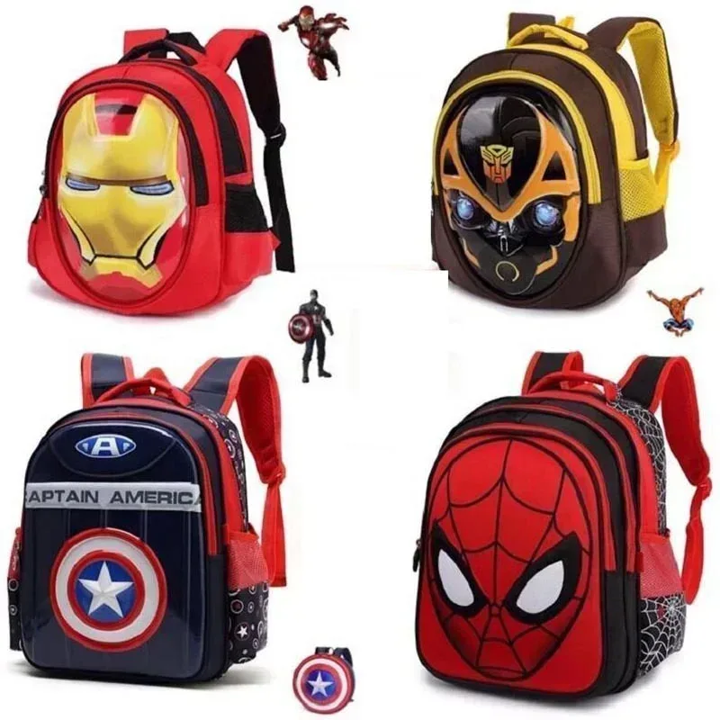 Disney Children\'s Schoolbag Captain America Teen Girl Schoolbag Iron Man Bumblebee Pattern Marvel Hero Schoolbag Boy Gift