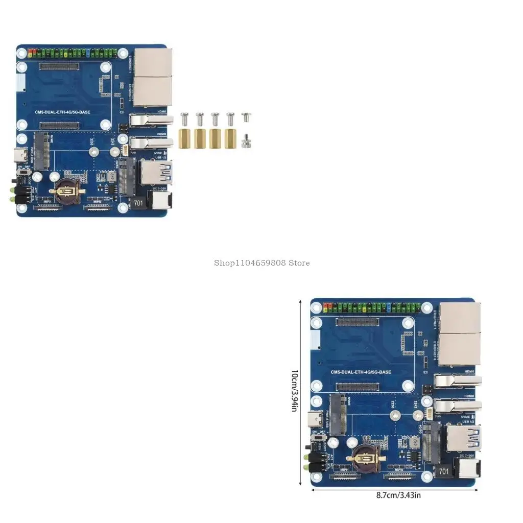 

For Compute Module 5 Double Gigabit Ethernet 4G Base Board Easy Installation RJ45 Gigabit Ethernet Expansion Board
