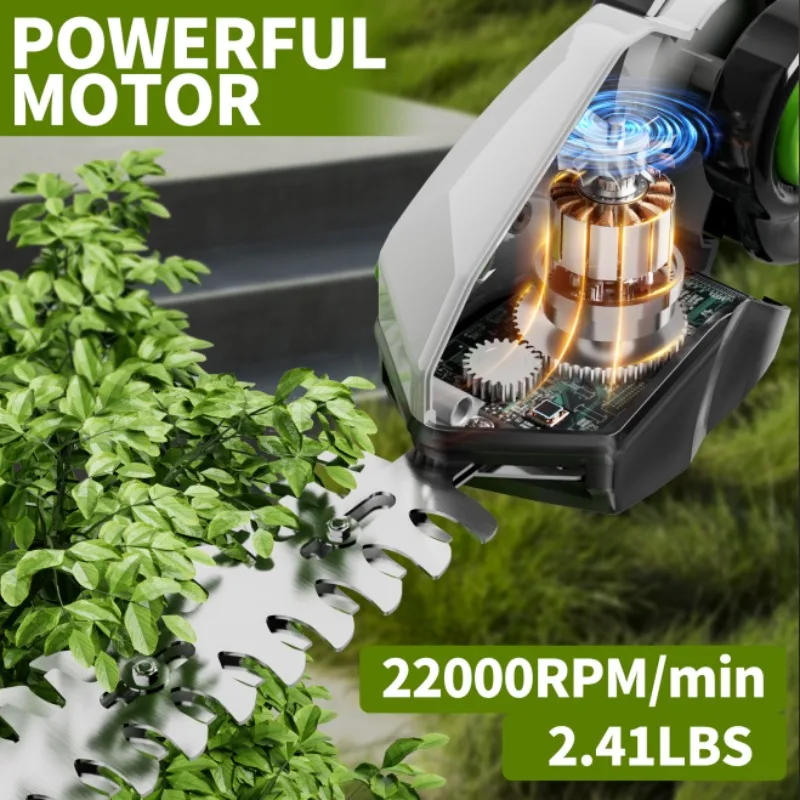 Aparador de sebes sem fio, cortador de grama elétrico portátil 2 em 1 com bateria 21V 2.0 * 2, aparador de arbustos de grama