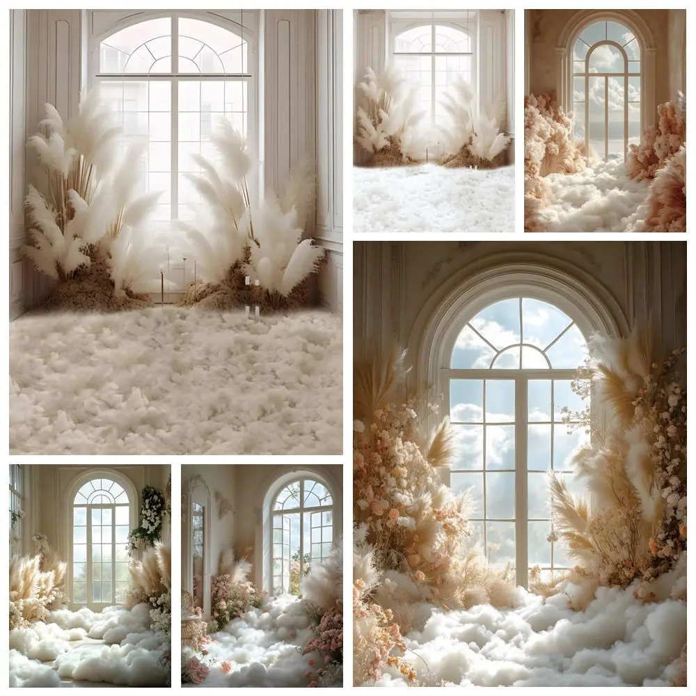 

Boho Wedding Portrait Photography Backdrop Pampas Window Floor Birthday Party Maternity Dress Photoshoot Background Photo Studio