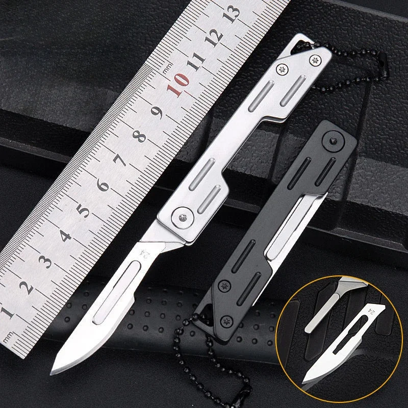 

Outdoor Folding Pocket Knife Portable with Stainless Steel Replaceable Blade Camping Travel Cutting Tool Keychain Accessories