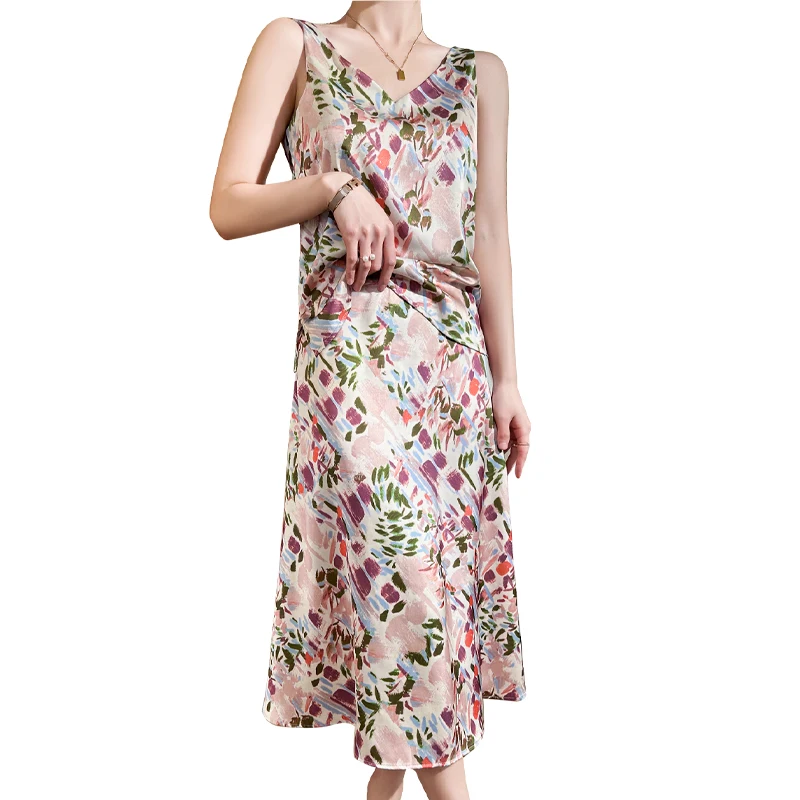 Primavera 2023 nova saia floral de seda f-comprimento a linha emagrecimento bodycon material fino commute sle saia longa padrão de impressão