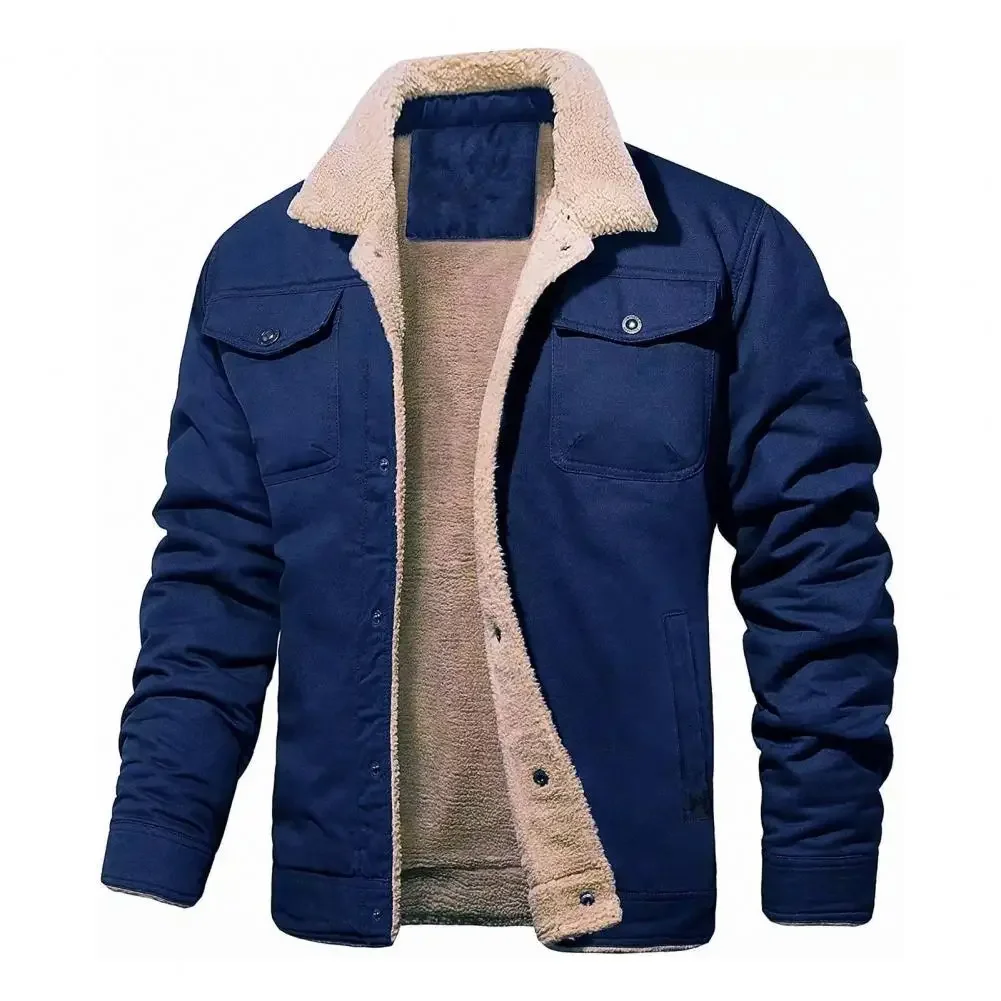 Parka con forro polar para hombre, abrigo grueso y cálido con cuello de piel, chaqueta de felpa, rompevientos, prendas de vestir para el trabajo, otoño e invierno, novedad