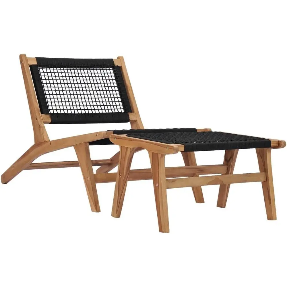 

Lounge with Footrest Solid Teak Wood and Rope, Sunbathing Recliner, Comfortable Patio Sun Lounger Chair with Adjustable Backrest