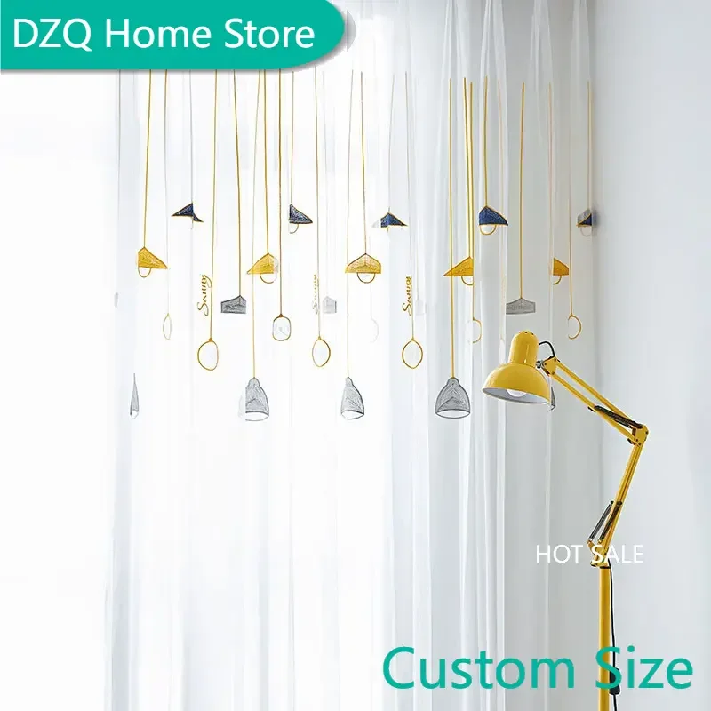

Modern Embroidered Tulle Window Curtain for Living Room, Yellow Chandelier, Sheer Voile Curtain, Children's Badroom, Blinds Door