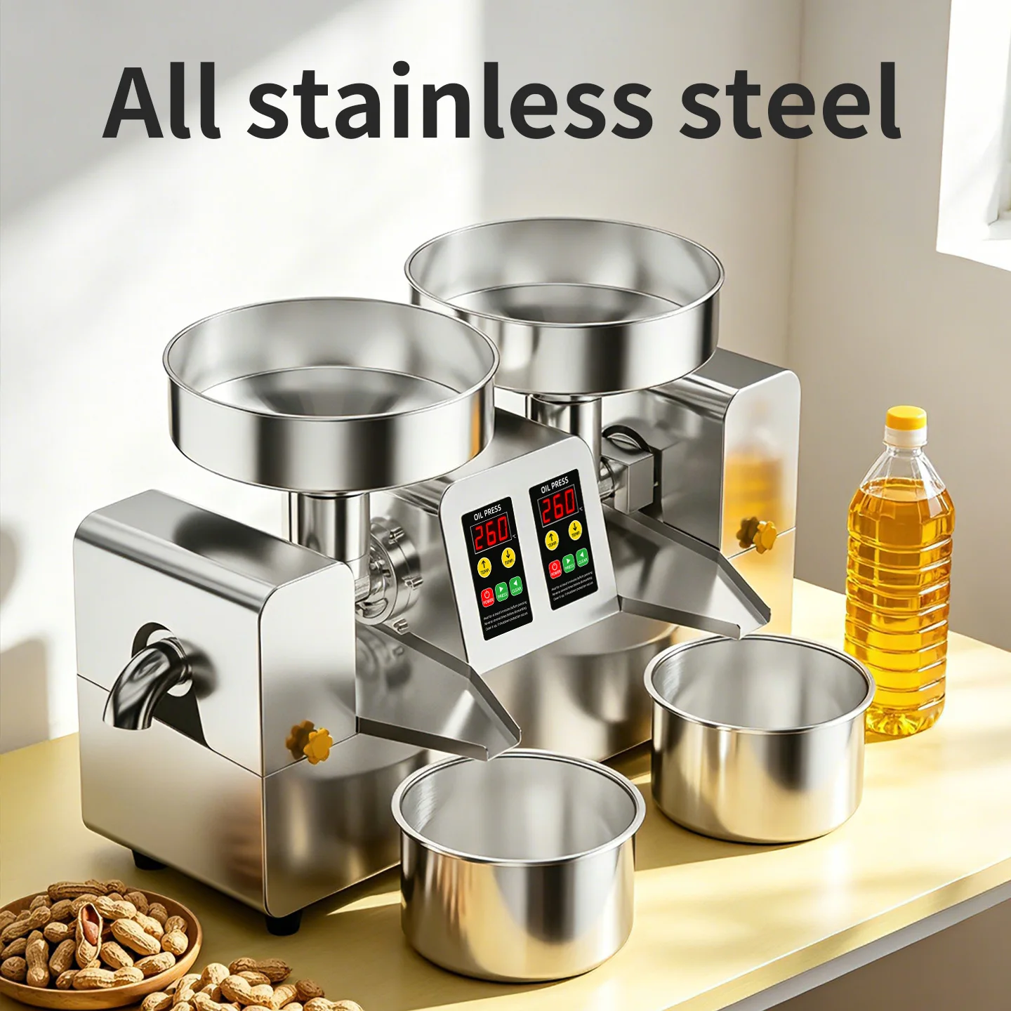 New Model Smart Automatic Oil Press Machine, Stainless Steel Cold & Hot Dual Press Oil Extractor, Commercial Home Electric Nut S