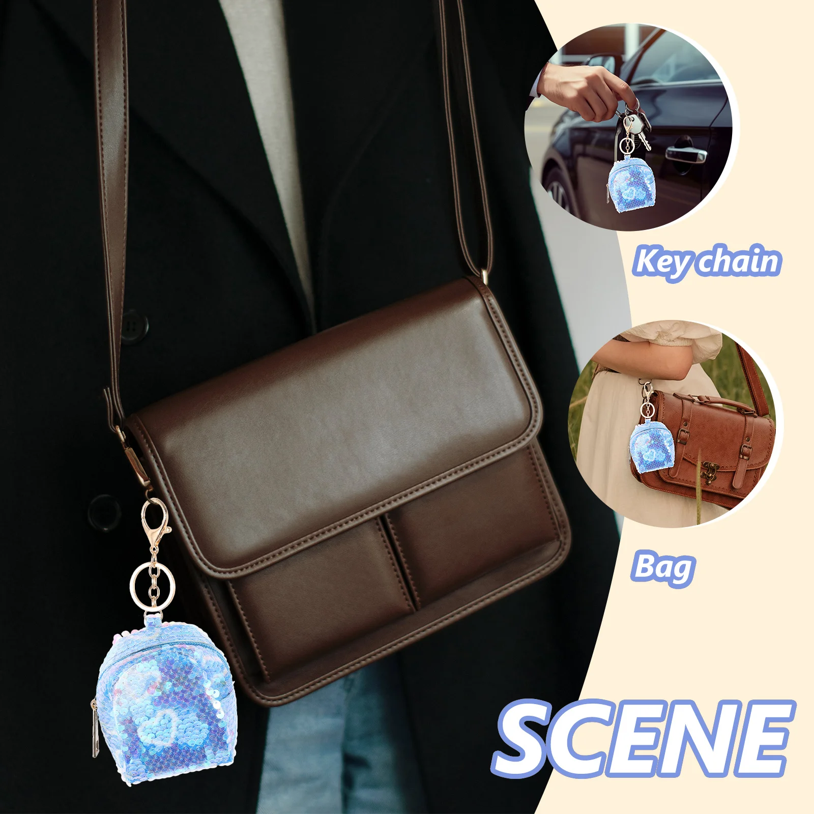 

Sequin Coin Purse Keychain Wallet for Women Zipper Pouch Small Change Bag Portable Storage for Keys Headphones Travel Cute