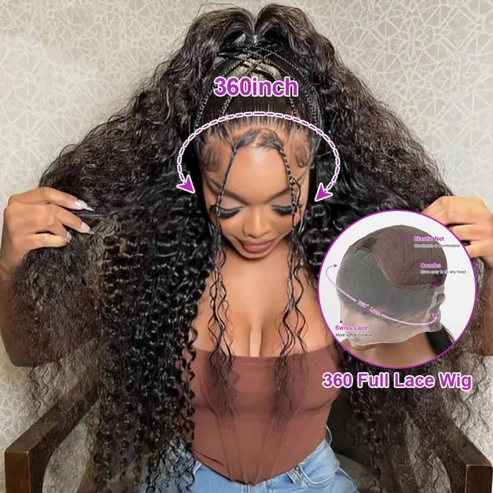 300% Density Invisible Strap Deep Curly Wave 360 Full Hd Lace Front Human Hair Wig Water Wave Lace Frontal Glueless Wig 40 Inch