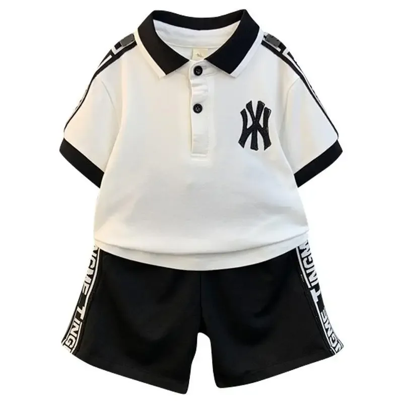 Summer Baby Boy Clothes Set Children Lapel Tshirts and Shorts 2 Pieces Suit Kid Letter Short Sleeve Top Bottom Outfit Tracksuits