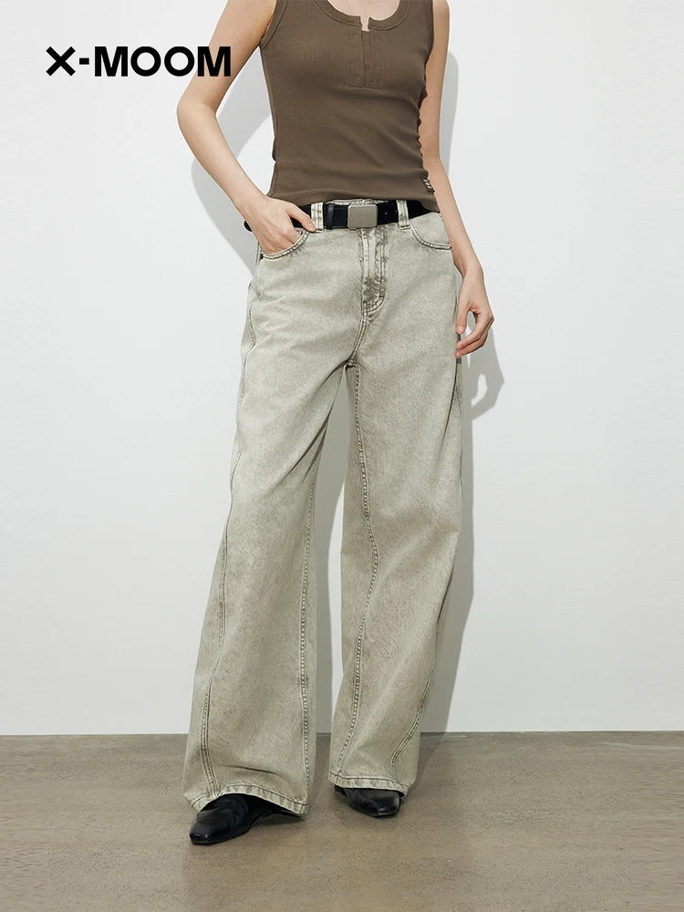

Spring New XMOOM2026 Loose Wide Leg Jeans Waed Denim Knife ape Slimming Women's Casual Cotton Jeans l Waist