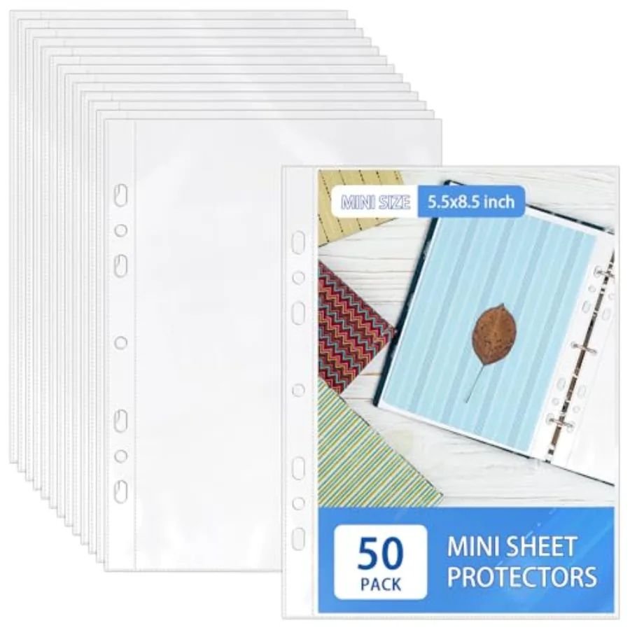 

Pack 5.5x8.5 Inch Sheet Protectors for 3 or 6 Ring A5 Binder, Half Letter Size 7 Holes Mini Heavy-Duty Sheet Protector Sleeves