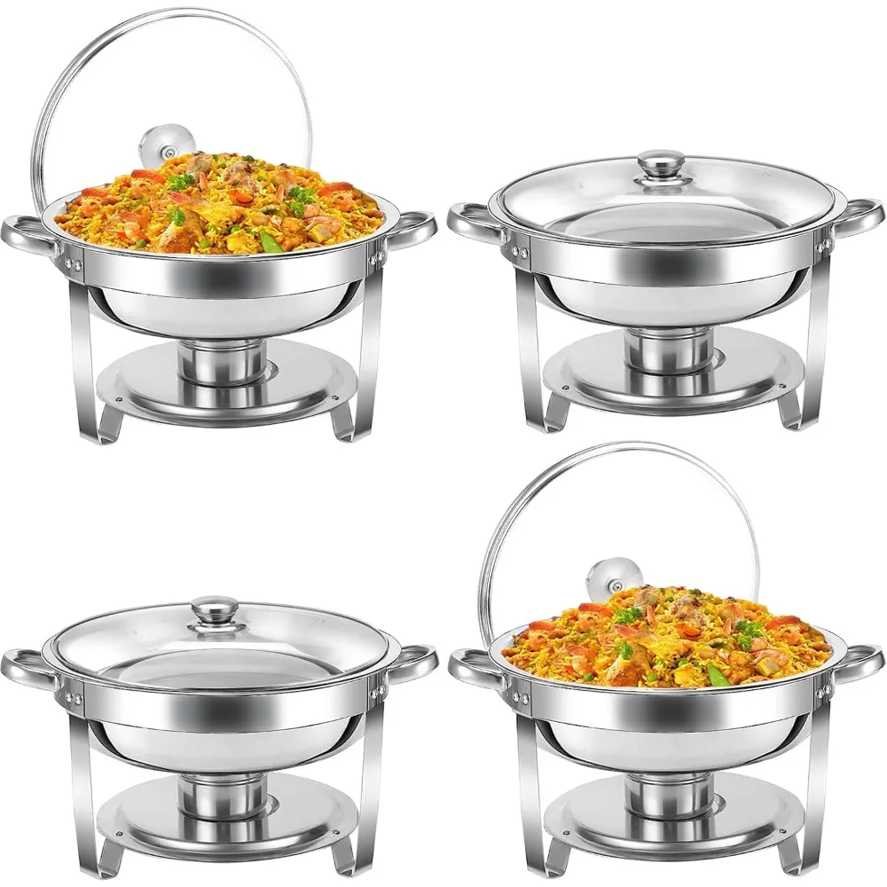 Chafing Dish Buffet Set 5 QT 4 Packs Stainless Steel Buffet Servers and Warmers, Chaffing Servers with Covers, Catering, Chafer,