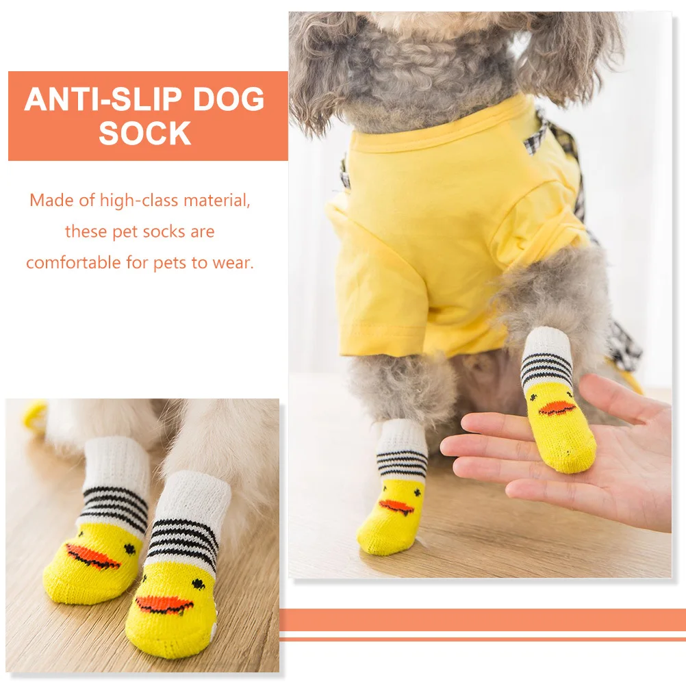 4Pcs Pet Dog Socks Anti-Slip Design Warm Comfortable Does Not Fall Off Easily Cute Patterns for Small Dogs Dog Socks