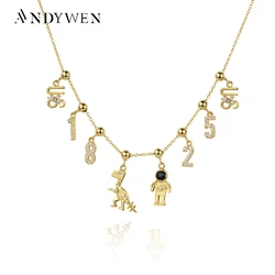 ANDYWEN New 925 Sterling Silver Pendant Number 0 To 9 Charm Animal Astronaut Jewelry Making For Women 2022 Wedding Jewelry Gift