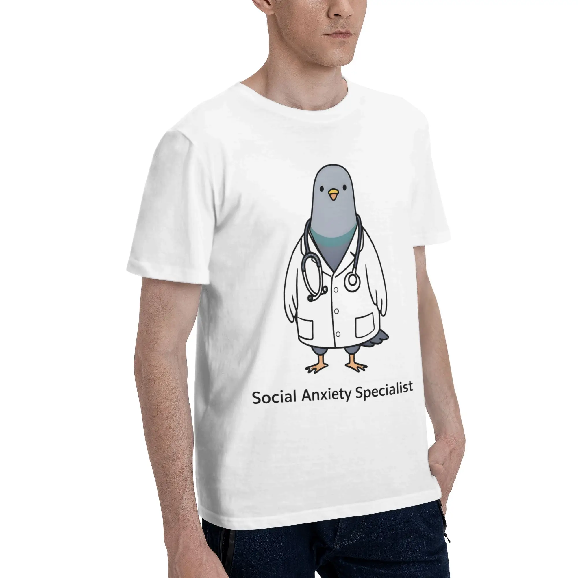 Pigeon Doctor Meme Men's T Shirt Pigeon Doctor Meme  Creative Tees Short Sleeve Crew Neck Pure Cotton Printed Tops T-Shirt