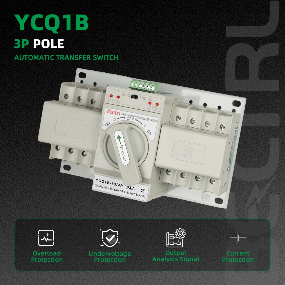 YCQ1B/63 Dual Power Automatic Transfer Switch AC230V 4P 63A 50/60Hz MCB Auto/Manual Switching Circuit Breakers