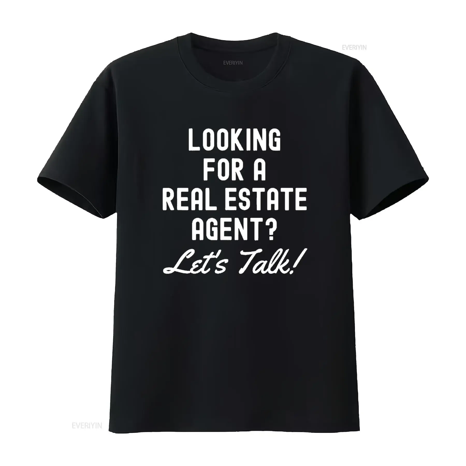 تي شيرت نسائي من Real Estate Agent Looking تي شيرت أسود متوسط عتيق مغسول أنيق ملابس الشارع الشهير