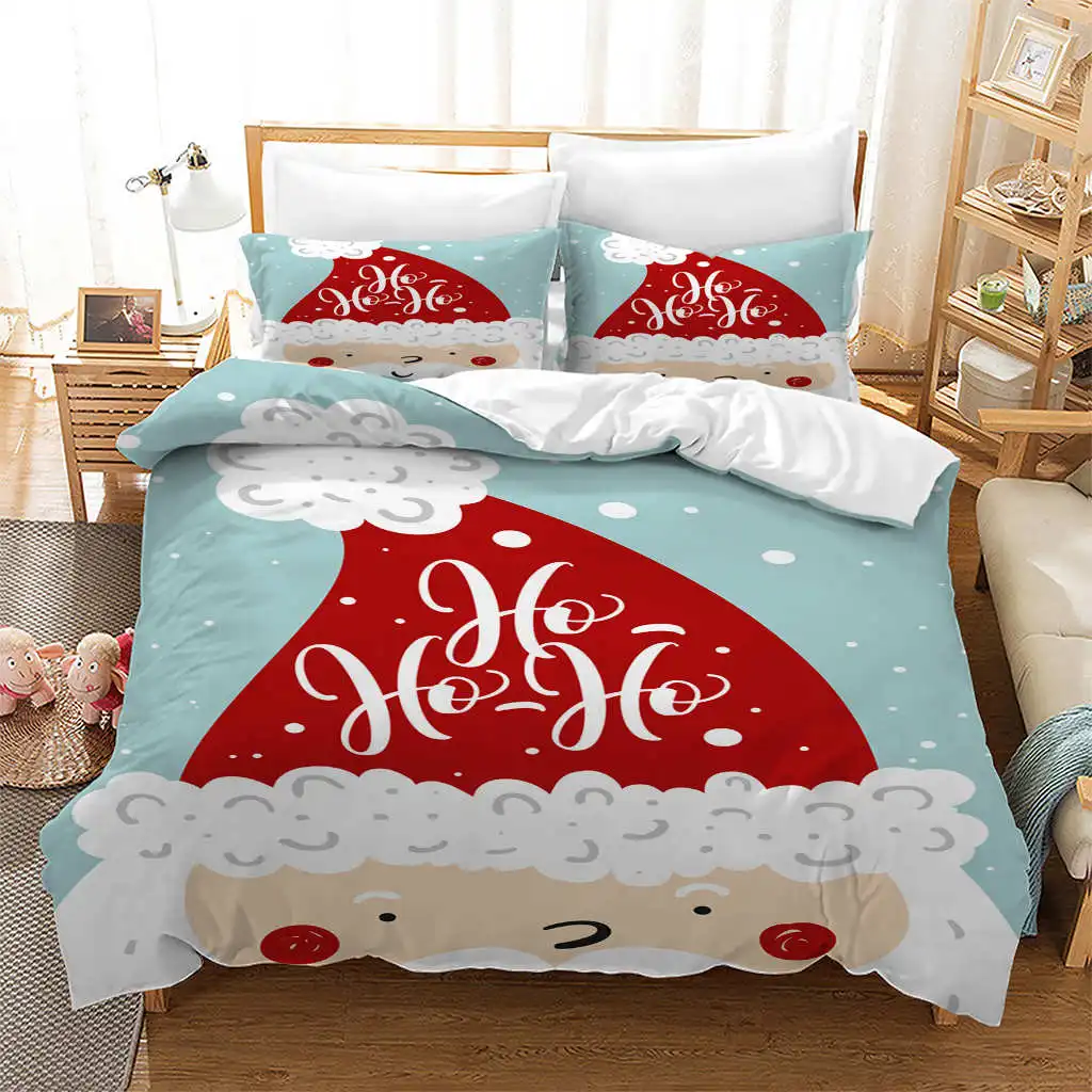 Duvet Cover Set, Merry Christmas Happy Element New Year Bedding Set, for Kids Teens Gifts Bedroom Decoration Cover Gift