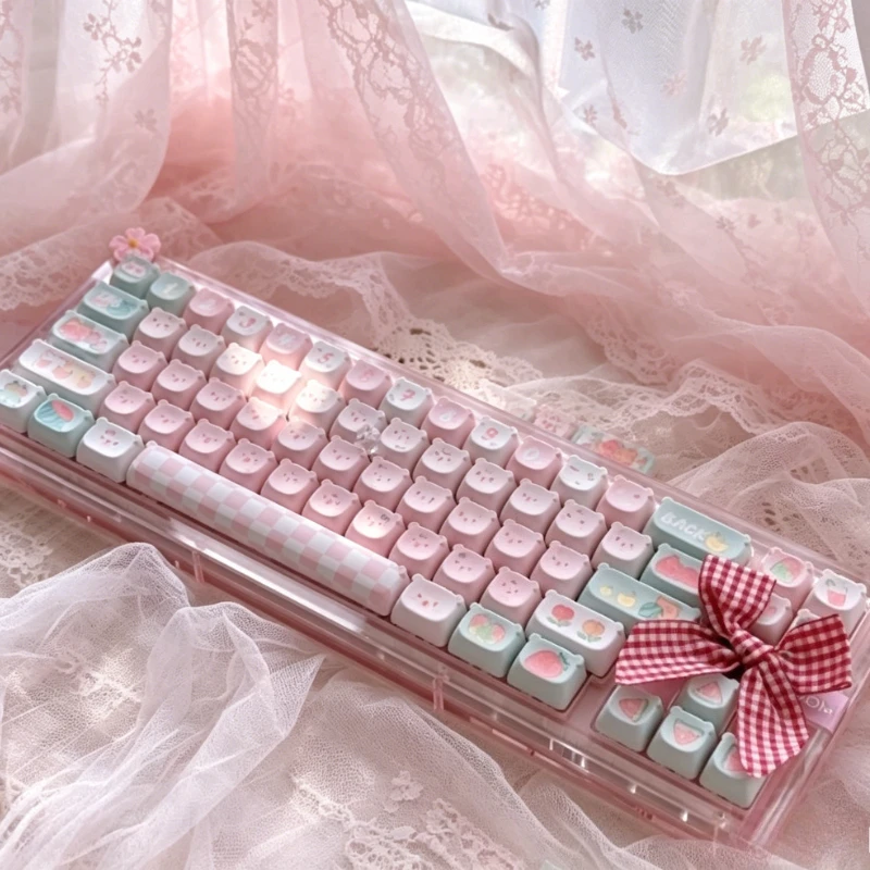 Watermelon Bear Theme Keycaps Set Customized PBT Sublimation Bear Head Profile Keyboard Cap for Mechanical Keyboard Accessories