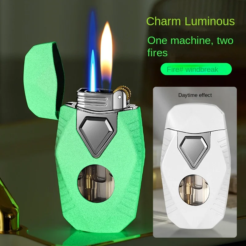 2023 NEW Portable Metal Grinding Wheel Torch Lighters Double Flames Windproof Cigarette Lighter Mini Butane Gas Lighter Gift