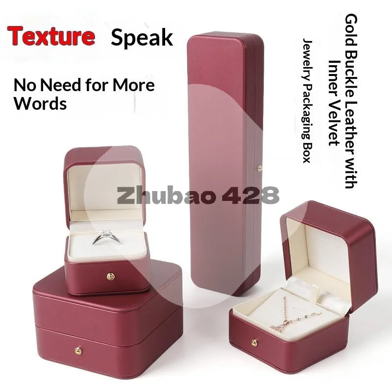 PU Leather Desk Jewelry Box Soft Velvet Lining Golden Closure Compact Storage Organizer for Home Use Proposal Gift