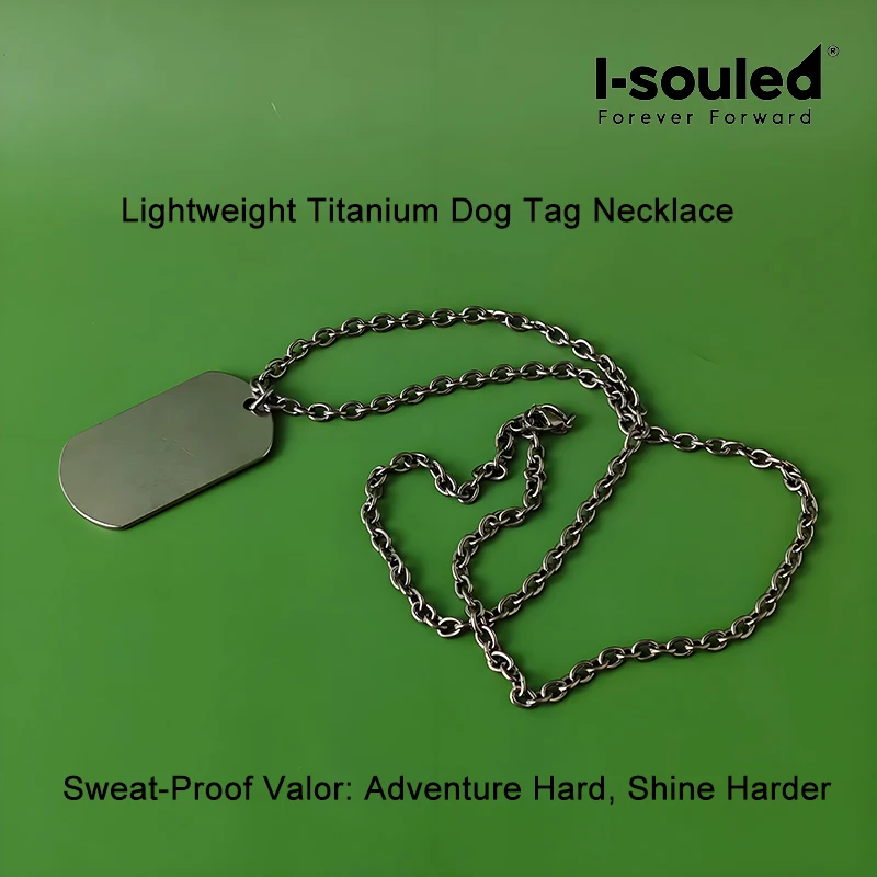 Titanium Dog Tag Necklace for Men Stone Washed Matte Military ID Tag Pendant Lightweight 19.7g Engravable Chain 65cm Jewelry