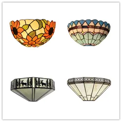 Retro Pastoral Stained Glass Tiffany Hotel Restaurant Cafe Corridor Aisle Bedroom Bedside LED Wall Lamps