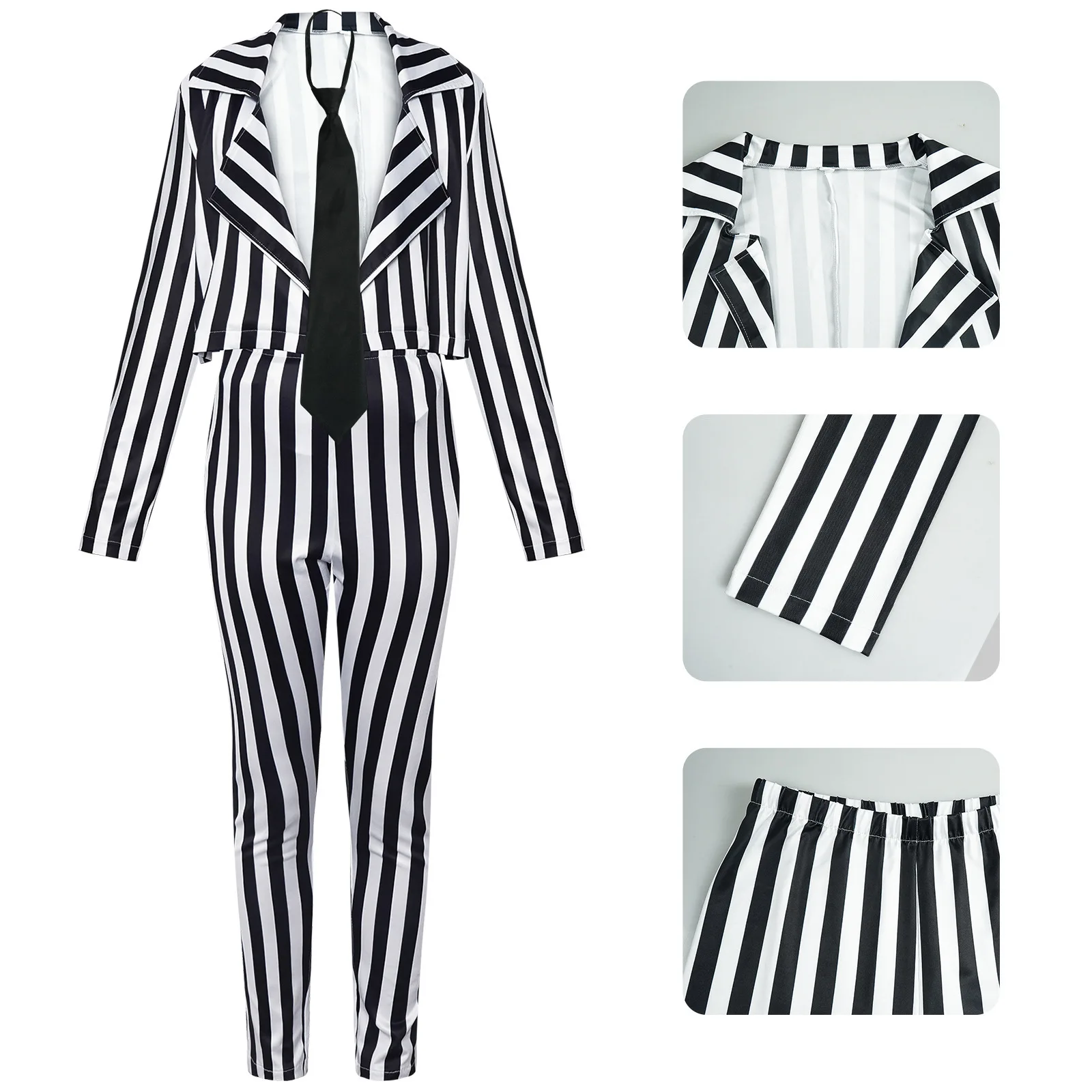 Abito da donna a strisce verticali cosplay loween nero bianco set di costumi per spettacoli teatrali tradizionali etnici cinesi