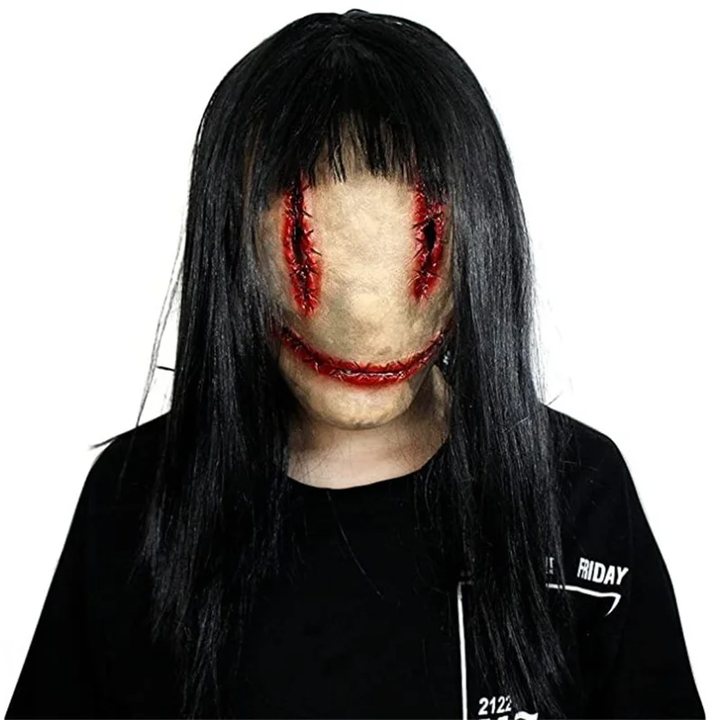 

2022 Halloween Masks Horror Screaming Face Realistic Stitched Female Ghost Mask Dress Party Cosplay Supplies