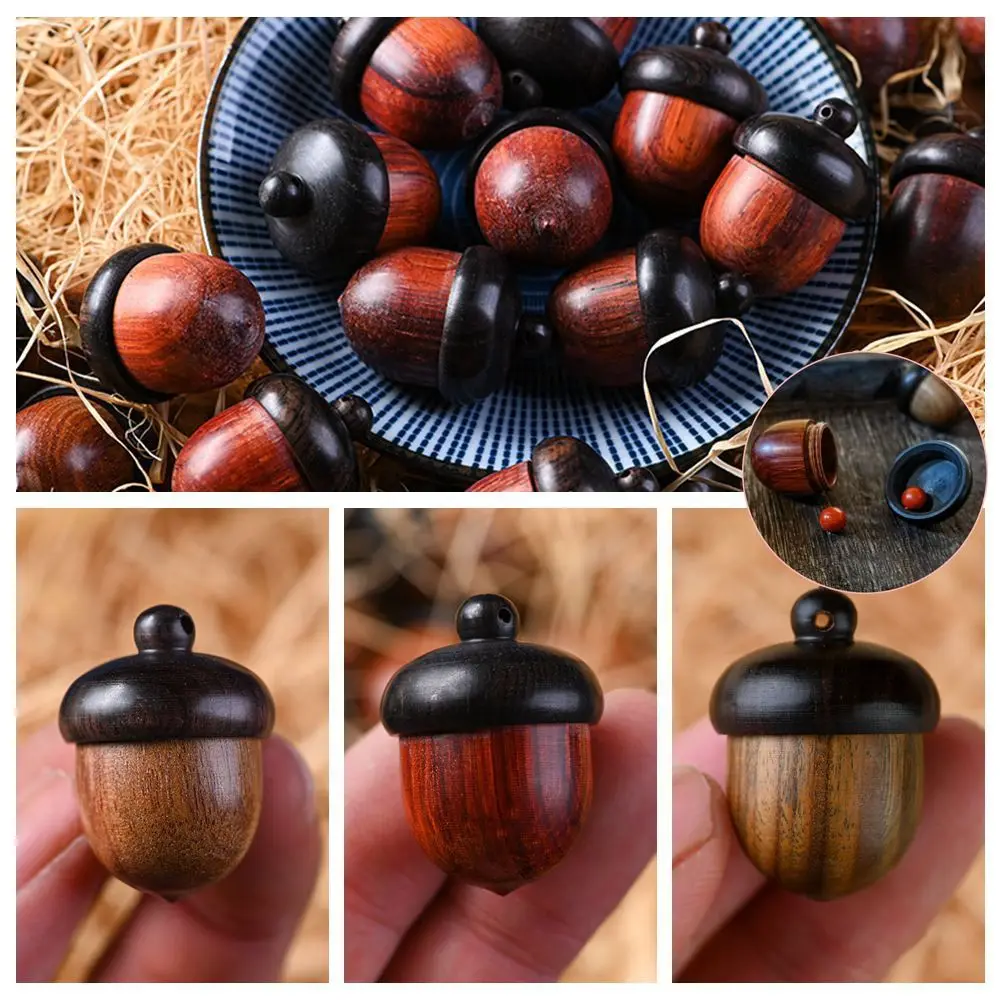 Mini Outdoor Acorn Shape Mini Sandalwood Rescue Pill Case Granule Storage Box Medicine Pill Box Medicine Tablet Container