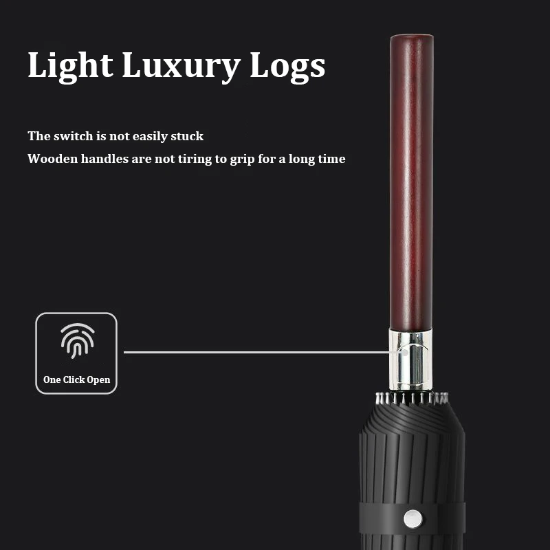 Light Luxury Semi-Automatic Long Handle Men Umbrella Wooden Handle Sturdy Wind-Resistant Large Business Umbrella Rainstorm Proof