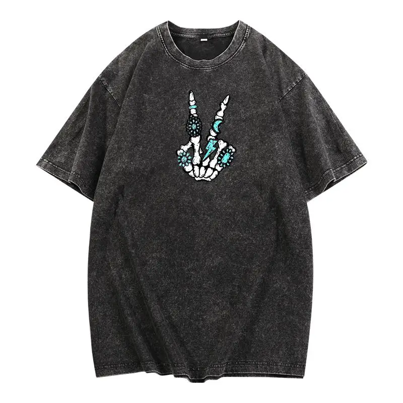 

"Skeleton Peace Hand T-Shirt. Women Men Lightning Floral Grunge Tee. Alt Fashion Gothic Print. Rock Punk Gift Apparel."