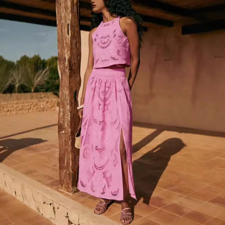 2024 تنورة جديدة بدون أكمام جيب مكونة من قطعتين INS مجموعة عطلة فضفاضة غير رسمية #1