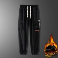 1 Piece of Men's Autumn and Winter Fleece-Lined Thick Cargo Pants with Multiple Pockets, Drawstring Jogger Functional Casual Pants, Letter Print Trendy Design, Cold-Resistant and Warm, Plus-Size Men's Winter Fashion Trendy Long Pants