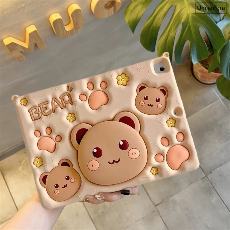 For Samsung Tab A7 A8 A9+ A9 Plus SM-X210 SM-X110 SM-X200 S6 Lite 10.4 SM-P620 Tablet Case Kids Cartoon Bear Stand Silicon Cover