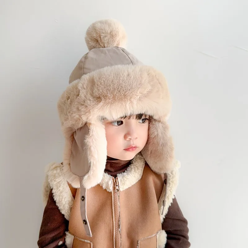 Baby Hat Autumn Winter Windproof Warm Hat Children's Ear Protection Pullover Hat Boys Girls Thickened Plush Lei Feng Hat