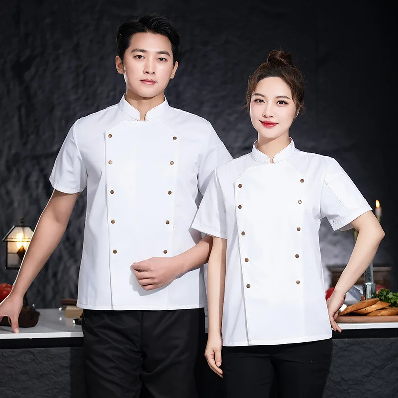 Hotel restaurante cozinha trabalho uniforme manga curta chef jaqueta padaria pastelaria chef verão branco casaco de cozinha