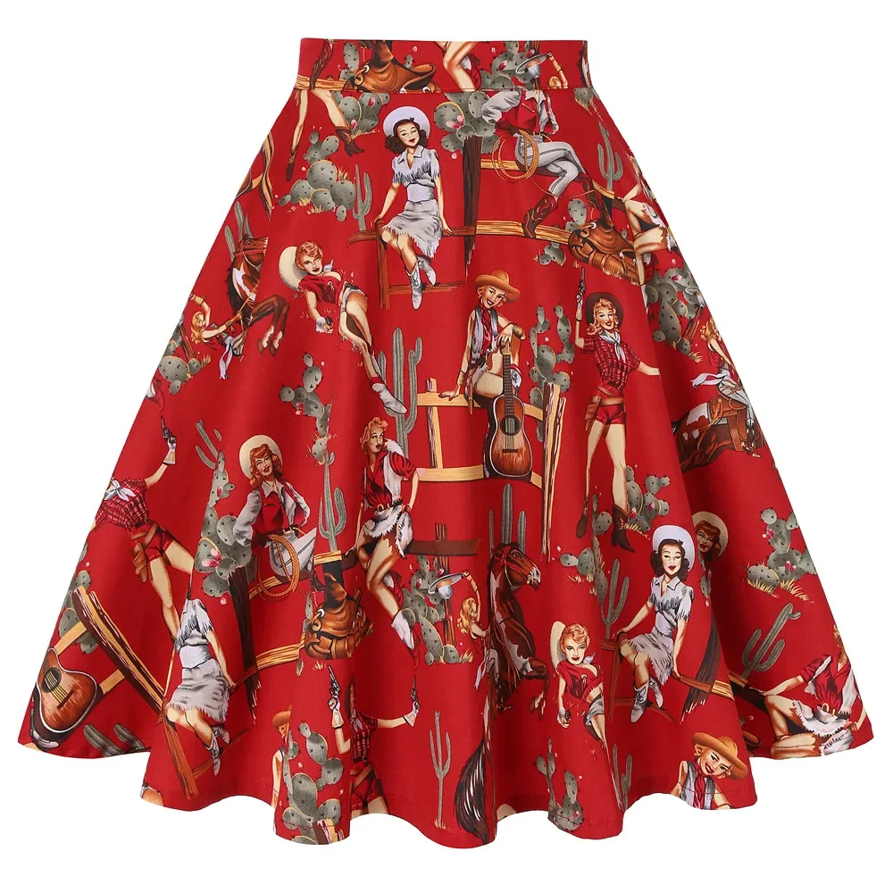 Gonna estiva Midi Sexy da donna in cotone a pois rosso piccola Pin Up gonna a vita alta retrò Vintage Rockabilly anni \'50