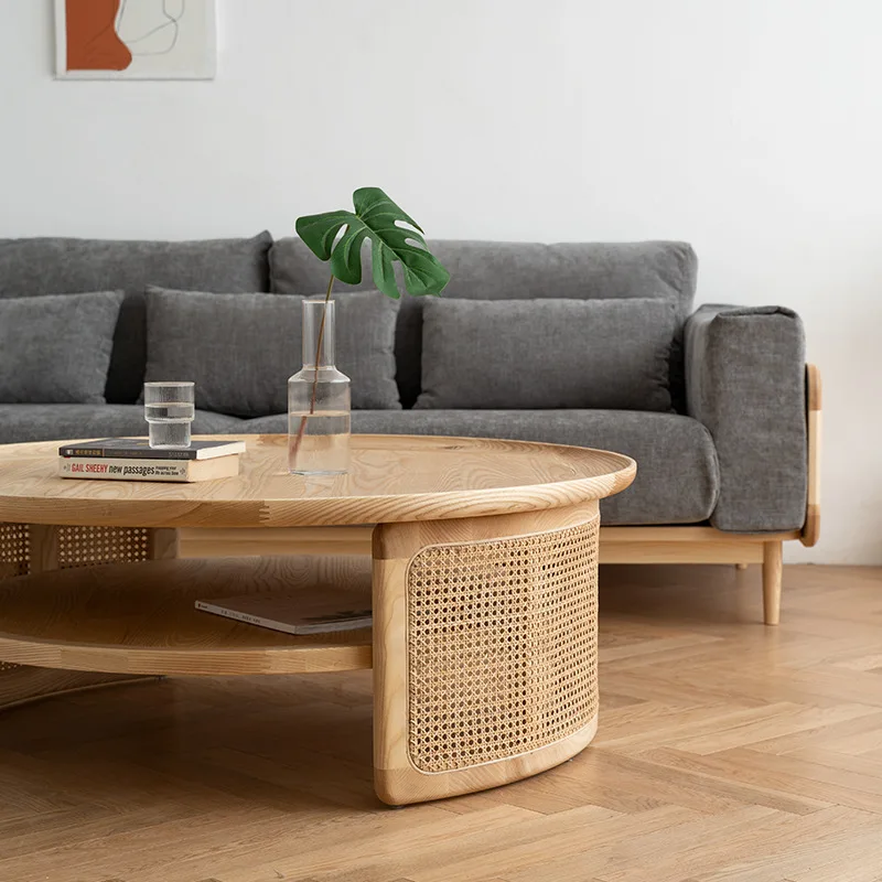 

New Chinese-style solid wood coffee table minimalist living room multi-functional small apartment retro round table office