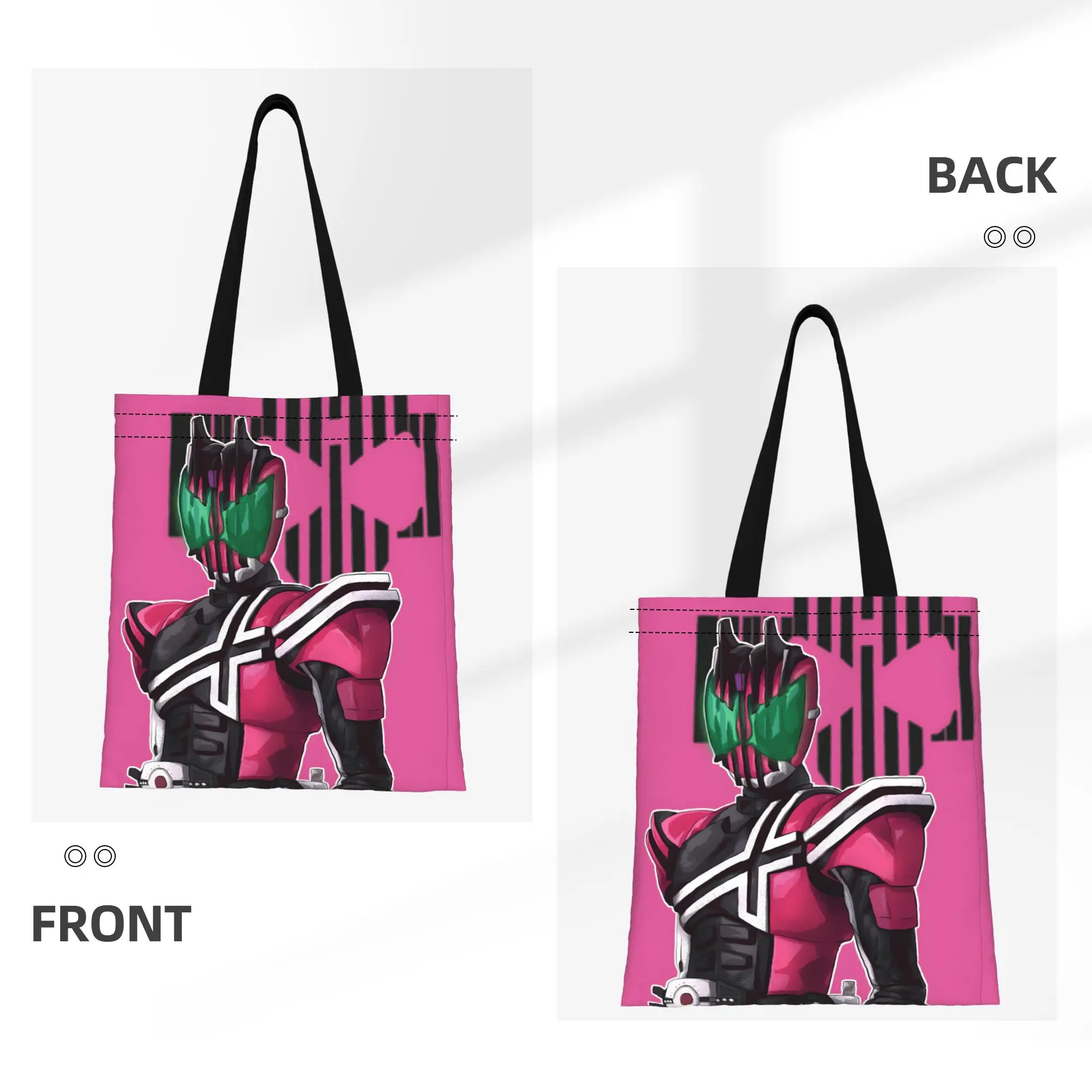 1PC Large Capacity Pink Decade Kamen Rider Anime Canvas Tote Bag Foldable Chic Pattern No Closed Design
